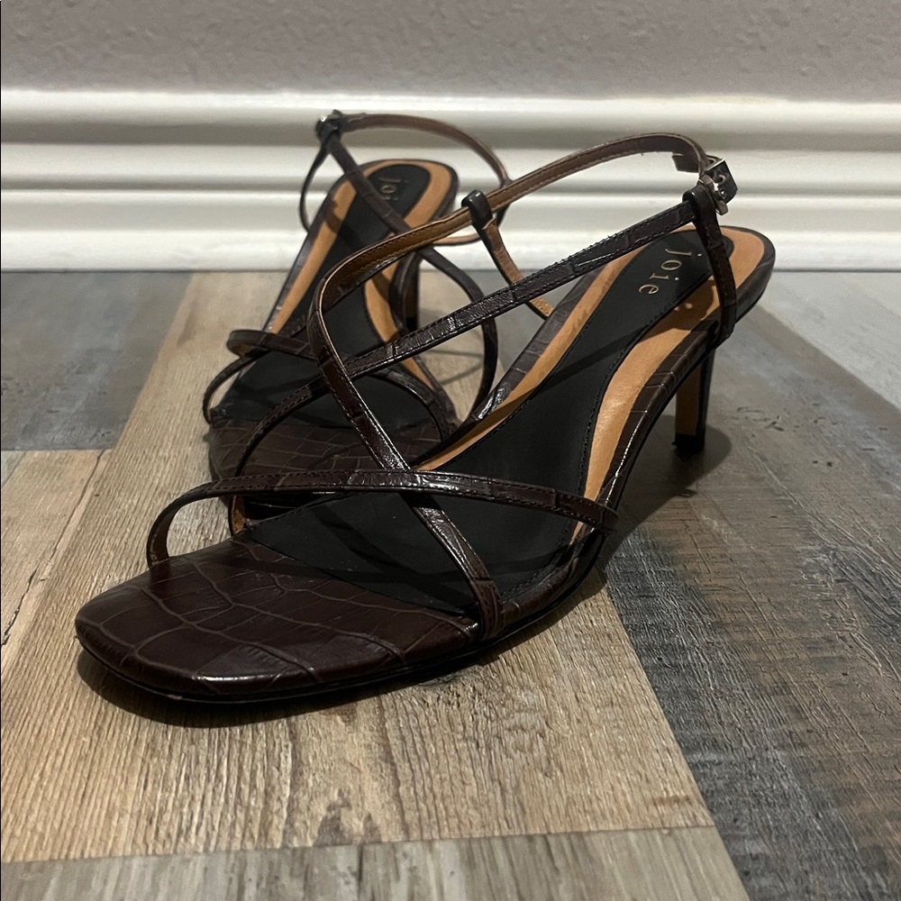Joie brown Croc-Embossed Leather Slingback Sandals size 8.5 (38 1/2) kitten heel - Picture 4 of 10